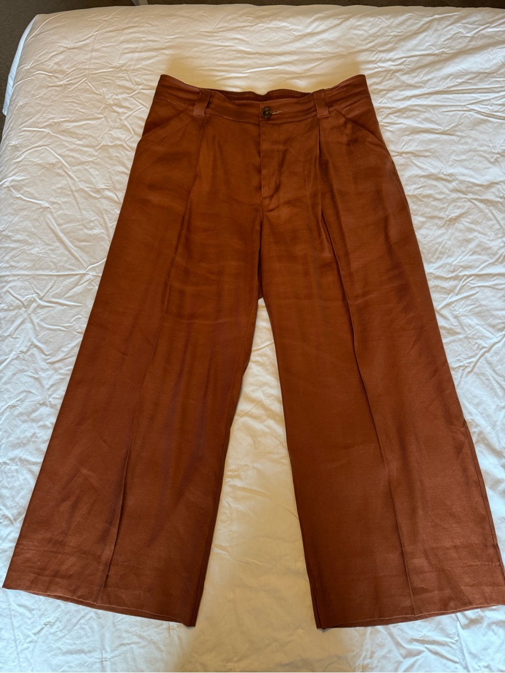 Women’s Wide-Leg Pleated Pants in Rust Brown